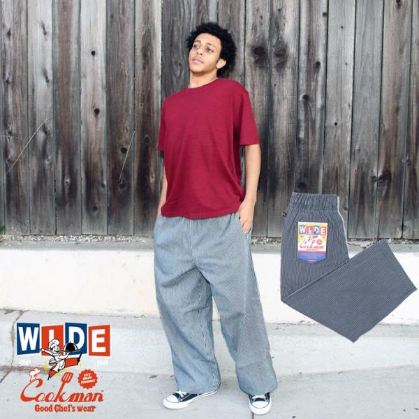 COOKMAN クックマン Wide Chef Pants Hickory Navy ワイド シェフ...