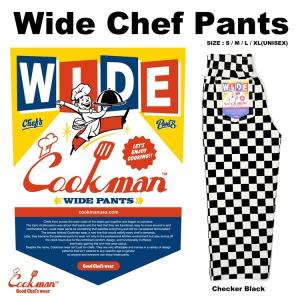 COOKMAN クックマン Wide Chef Pants Checker Black ワイド シェフパンツ チェッカー ブラック ロング 231-34882｜motobluez-store