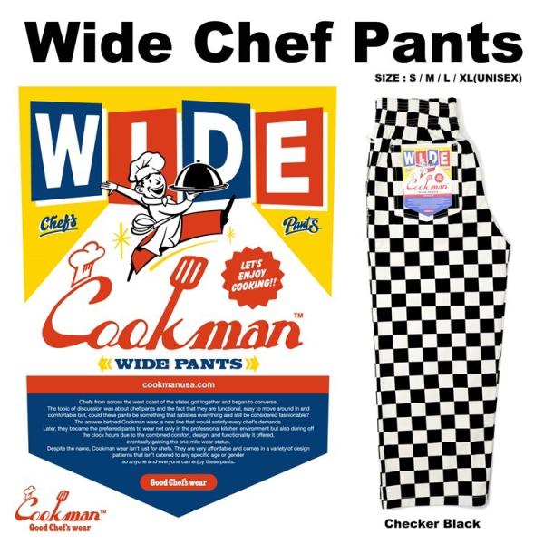 COOKMAN クックマン Wide Chef Pants Checker Black ワイド シェ...