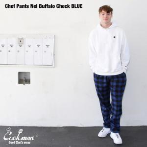 COOKMAN クックマン Chef Pants Nel Buffalo Check Blue シェフパンツ ネル バッファローチェック ブルー ロング 231-93877｜motobluez-store