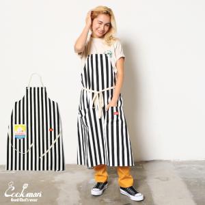 COOKMAN クックマン Long Apron Wide stripe Black ロングエプロン ワイドストライプ ブラック 233-32911｜motobluez-store