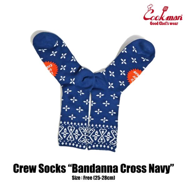 COOKMAN クックマン Crew Socks Bandanna Cross Navy クルーソッ...