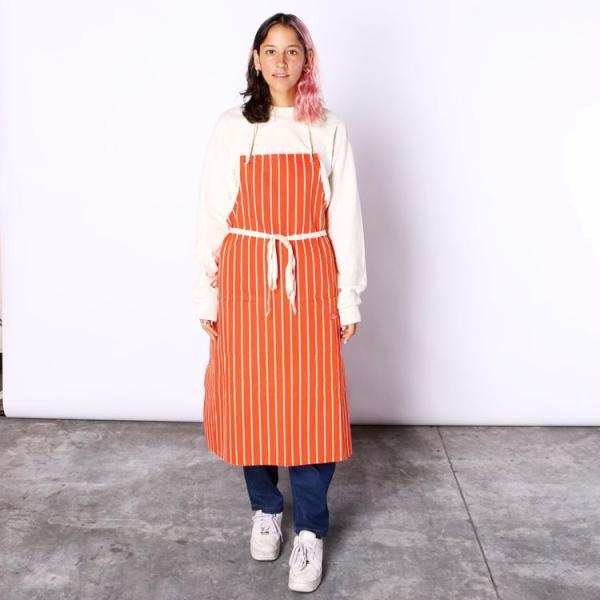 COOKMAN クックマン Long Apron Stripe Orange ロングエプロン ストラ...