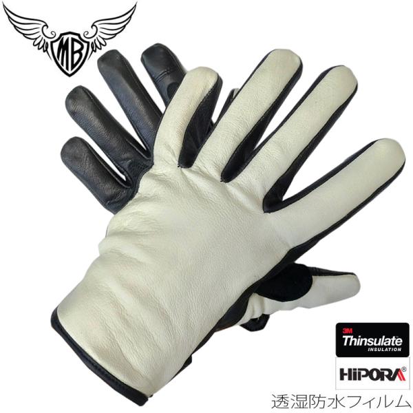 【ゆうパケット送料無料】HEAVY 山羊革 シンサレートグローブ アイボリー｜モトブルーズオリジナル...