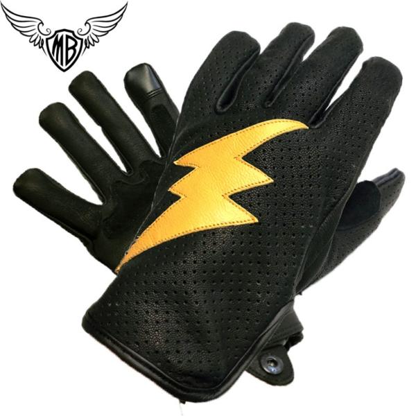 【送料無料】HEAVY 山羊革パンチングメッシュグローブ 穴あき 稲妻 雷 パーフォレーテッドグロー...