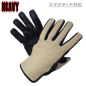 送料無料 HEAVY 山羊革パンチングメッシュグローブ サンドベージュ｜穴あき スマホタッチ対応  ライディング サマーグローブ バイク 夏用（HGGP-02P-SAND）