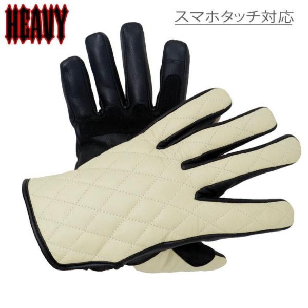 送料無料 HEAVY  ダイヤステッチ 山羊革プレーングローブ アイボリー スマホタッチ（HGGP-...