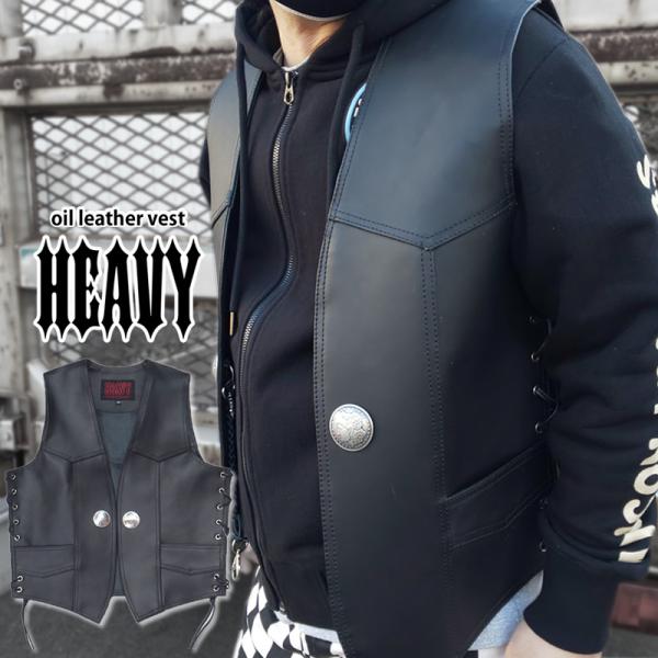 HEAVY オイルレザーベスト ブラック モトブルーズ　VEST (HVO-01) メンズ