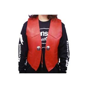 HEAVY レディース オイルレザーベスト　レッド モトブルーズ VEST ［HVO-01LR］｜motobluez-store