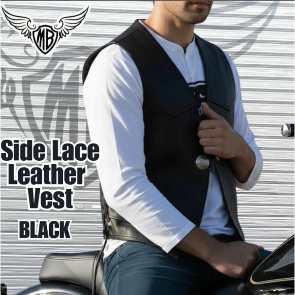 MOTOBLUEZ サイドレースレザーベスト 「ブラック」MB-VO01BK ｜メンズ ｜モトブルー...