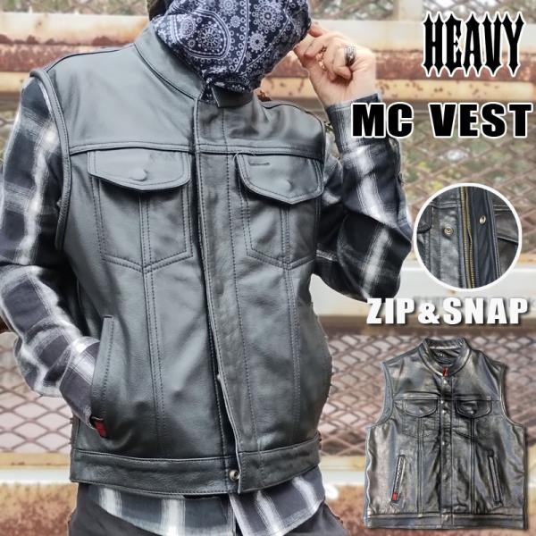 HEAVY《ＭＣベスト》 ジップ＆スナップ　モトブルーズ　後ろ1枚革　クラブベスト｜36〜48インチ...