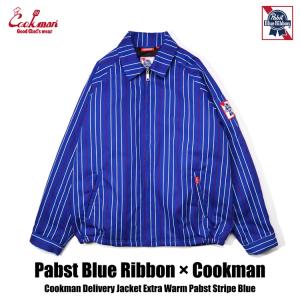 COOKMAN クックマン Delivery Jacket EX Warm Pabst Stripe Blue  デリバリージャケット エクストラウォーム パブスト ストライプ ブルー 221-23447｜motobluezkobe