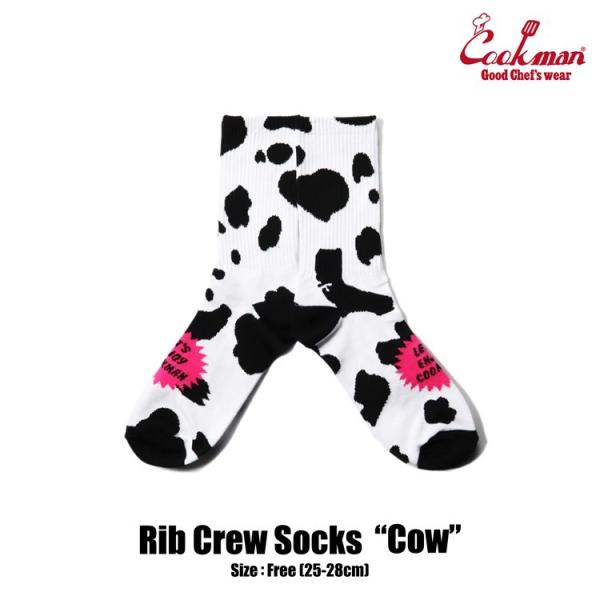COOKMAN クックマン　ソックス 　Rib Crew Socks Cow カウ　牛柄
