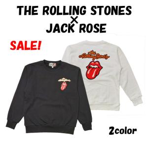 【セール！45%オフ！】THE ROLLING STONES×JACK ROSE　ローリングストーンズ　サガラ刺繍 スエット トレーナー　長袖　2カラー │ブラック or ホワイト│｜motobluezkobe