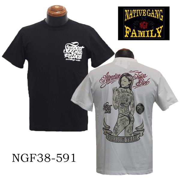 CHIGIRI｜NATIVE GANG FAMILY　半袖 Tシャツ　手描きビキニガール　インクジェ...
