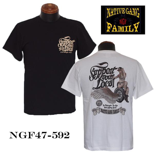 CHIGIRI｜NATIVE GANG FAMILY　半袖 Tシャツ　手描き風 フェザーホイール＆ガ...