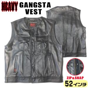 (52インチ）HEAVY 《ギャングスタベスト》　ジップ＆スナップ　モトブルーズ　GANGSTA VEST　襟なし　ビッグサイズ｜motobluezkobe