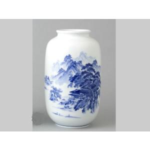 景徳鎮 青花山水花瓶 中国 陶磁器 工芸 - アートの友社 : くみあい