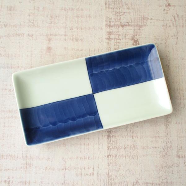 波佐見焼 染付 市松 長角小皿 角皿 小皿 お新香皿 のり皿 デザート皿 和菓子 おしゃれ モダン ...