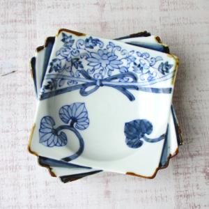 伊万里焼　藤右衛門窯　高台皿揃　4客セット　中皿　盛皿　輪花皿　染付古伊万里 伊万里焼 藤右衛門窯 高台皿揃 4客セット 中皿 盛皿