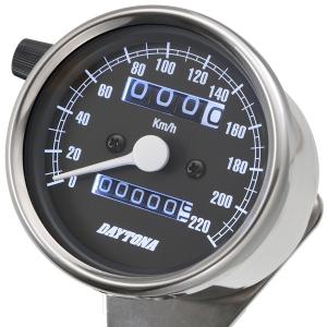 デイトナ DAYTONA 15634 機械式スピードメーター φ60 ホワイトLED照明 220km/h ステンレスボディ/ブラックパネル｜motokichi