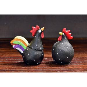 スウェーデン　置物　雄鶏と雌鶏　Rooster and Hen　２個セット　黒