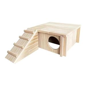 はしごと窓付き木製ハムスターハウス、多機能木製キャビンケージアクセサリーマウスチンチラ用木製小屋｜motomurastore3