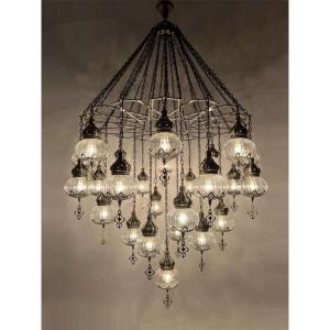 ボヘミア調 トルコ モロッコ風ペンダントライト 手作りステンドグラス 天井照明