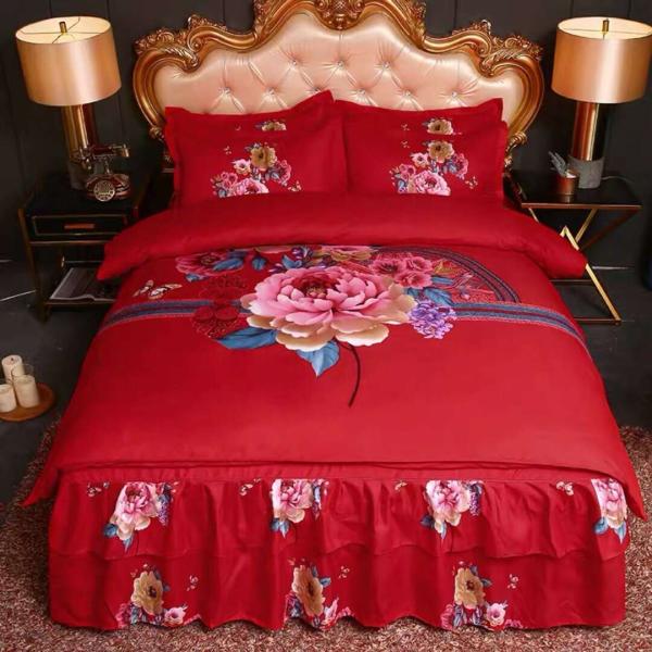 高級感ベッド用品4点セット 寝具ベードスカート掛け布団カバー ベッドカバー