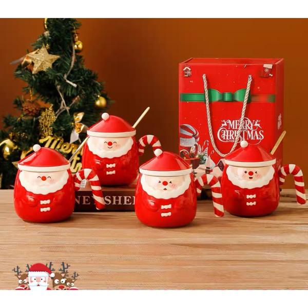 マグカップ 蓋付きクリスマス コップ サンタクロースティーカップ 陶器 4客