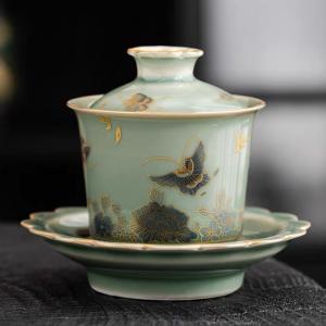 蓋碗 茶杯セット おしゃれ 花柄 耐熱磁陶器製の中国茶器 1客 : 夢