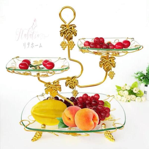 高級果物皿 ガラスコンポート 豪華皿 ．お菓子皿 ヨーロッパ調フルーツプレート
