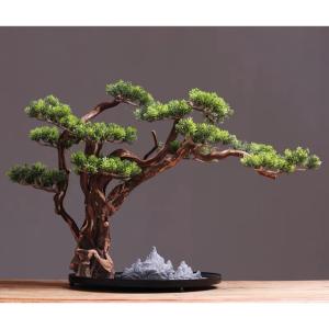 インテリアグリーン 高級模造迎客松盆栽 置物 禅意迎客松盆栽装飾品 人工観葉植物