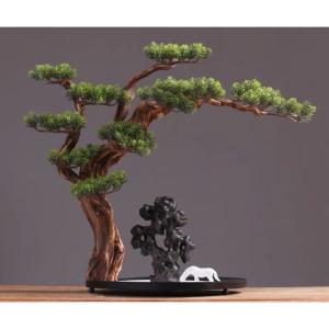 インテリアグリーン 高級模造迎客松盆栽 置物 禅意迎客松盆栽装飾品 人工観葉植物