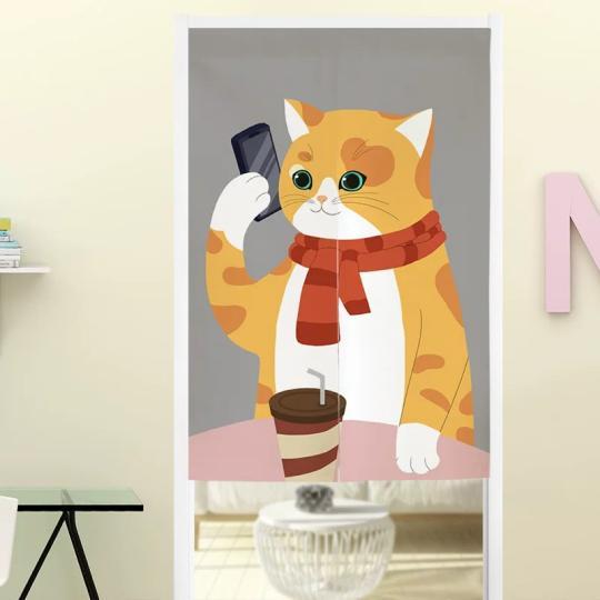 のれん ロング 暖簾 80×150 間仕切り ネコ　洋風 輸入雑貨 猫柄