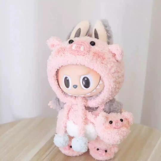 新品3点セット 豚ブタlabubuラブブぬいぐるみ服17cm着せ替え着ぐるみ