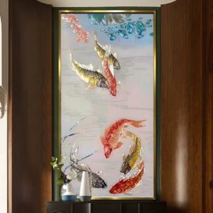 琉璃彩ガラス琺瑯彩 エナメル工芸品 高級感琺瑯飾り絵 玄関 壁掛け 琺瑯絵美術品