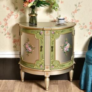 アンティーク調ハンドペイントローズ柄キャビネットコンソール サイドボード収納家具