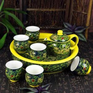 茶道具 青磁浮牡丹煎茶器セット 龍泉窯 ビンテージ中国茶器 骨董急須台付 未使用 京焼 柴田窯作 青白磁具輪玉急須 [東山堂煎茶器店 オンライン