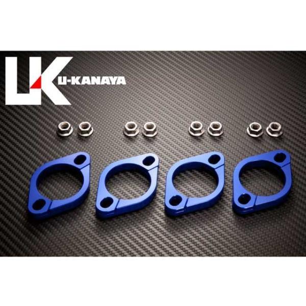 ユーカナヤ 高精度アルミ削り出しビレットエキゾーストフランジ カラー ブルー U-KANAYA