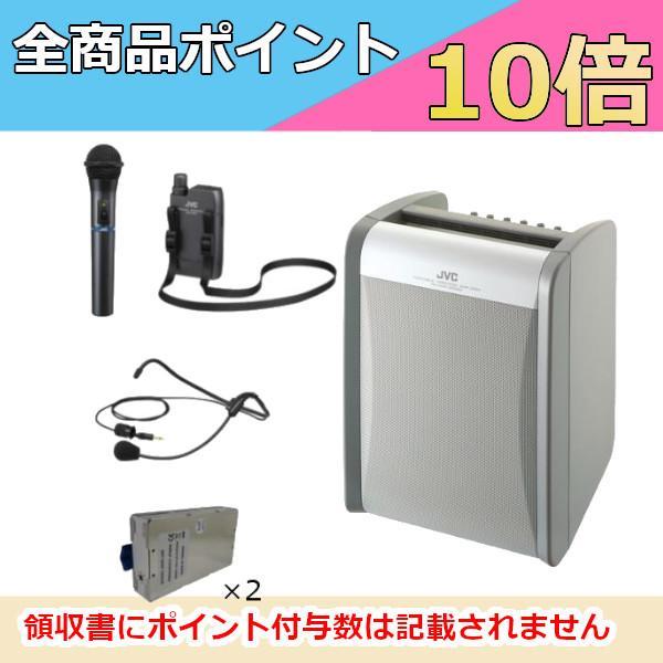 CDプレーヤー搭載 ポータブルワイヤレスアンプ＋ハンド型/ペンダント型ワイヤレスマイク増設セット+ヘ...