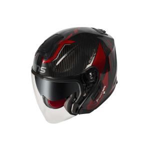 WINS A-FORCE RS JET FLASH typeC カーボン×アイアンレッド ジェットヘルメット タイプC ロングバイザー仕様