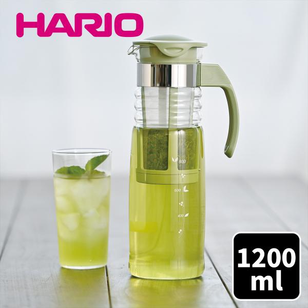 ピッチャー 冷水筒 ハリオ かご網付き 水出し茶ポット スモーキーグリーン HARIO 水出し茶 茶...