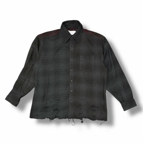 参考上代39,600円 Rafu 24AW OVERDYED SHIRT オーバーサイズダメージチェ...