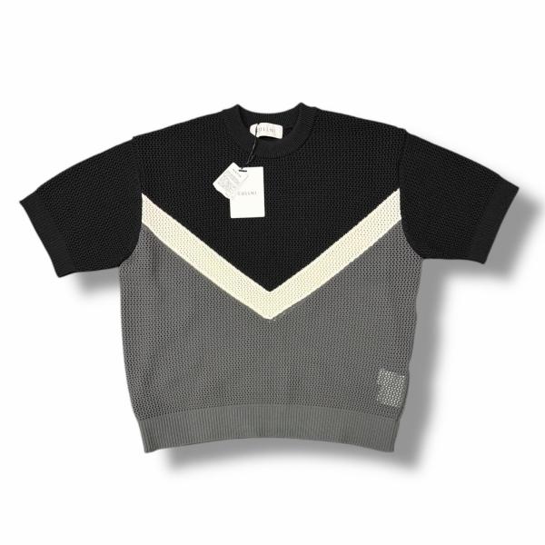 参考上代29700円 未使用 CULLNI Bi Color Mesh Knit Short Sle...