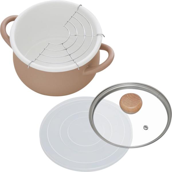 和平フレイズ 琺瑯 鍋 クッキングポット 18cm ブラウン IH対応 ガス 両手鍋 揚げ鍋 保存 ...