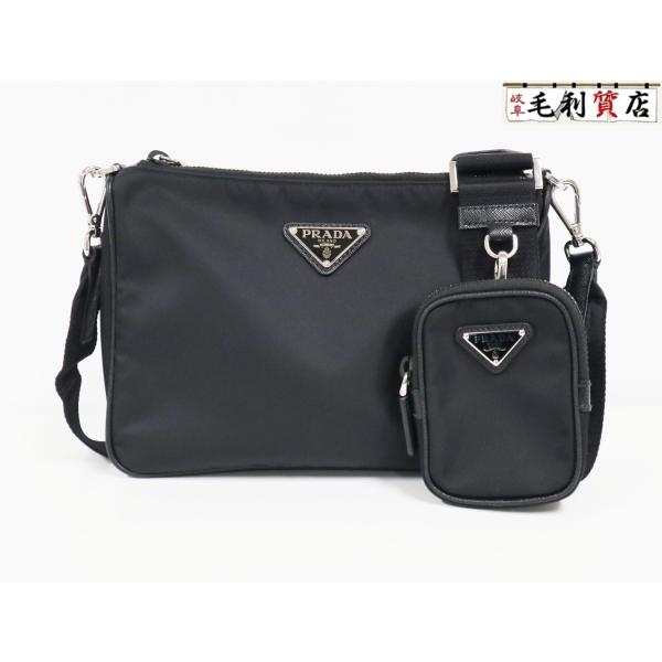 プラダ PRADA Re-Nylon x サフィアーノレザー ショルダーバッグ 2VH113 ブラッ...