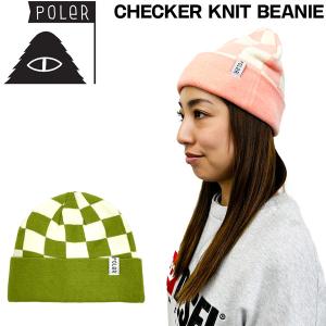 帽子 ニット帽 ビーニー 22-23 POLER ポーラー CHECKER KNIT BEANIE チェッカーニットビーニー メール便配送｜move