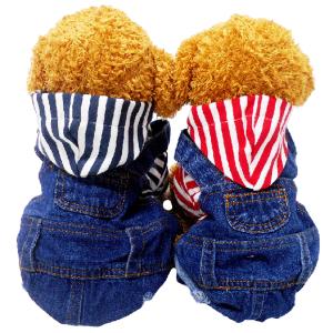 犬服 秋冬 オーバーオール デニムジャケット ジージャン ジャケット ユーズド加工 ダメージ加工 犬用品 ドッグウェア ペットウェア ボーダー かわいい