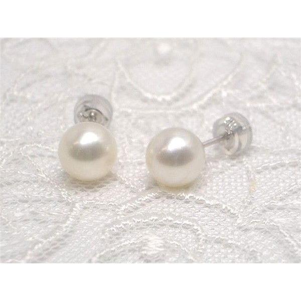 アコヤに負けない希少な上質の淡水、K14WG淡水パールピアス(ラウンド)8.0mm y-i-321